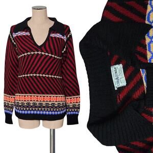 70'S VINTAGE Knit COLLAGEMAN Unique Mixed Print Knit Sweater Medium